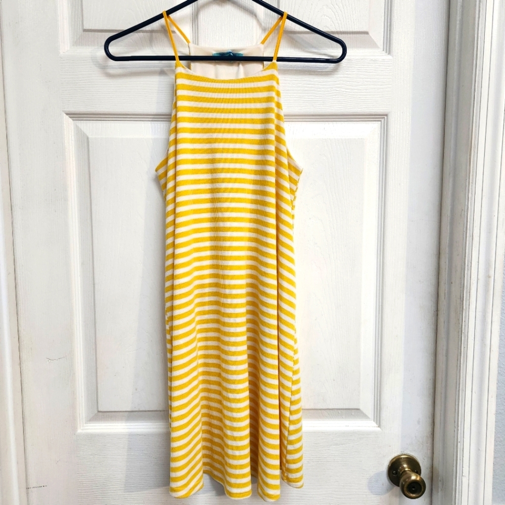 She + Sky Yellow and White Striped Midi Dress